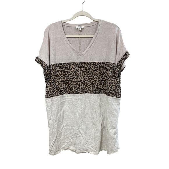 Umgee USA Dresses & Skirts - Umgee USA Womens Linen Blend Leopard Colorblock V-Neck Dolman Mini Dress Medium